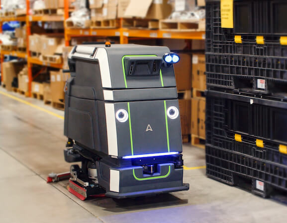 autonomous floor scrubber cleaning warehouse floor